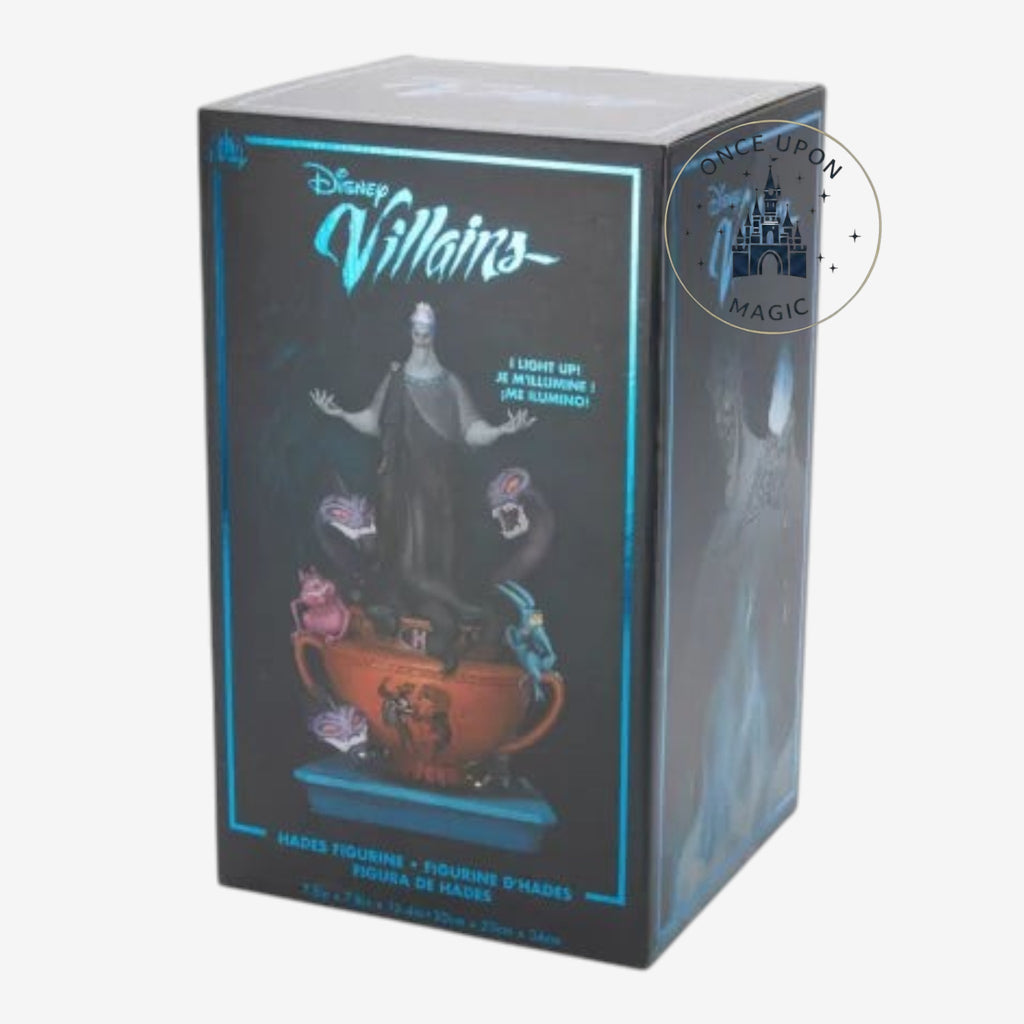 Once Upon Magic collectible Disney Villains Hades light-up figurine box featuring Pain, Panic, and the Hydra.