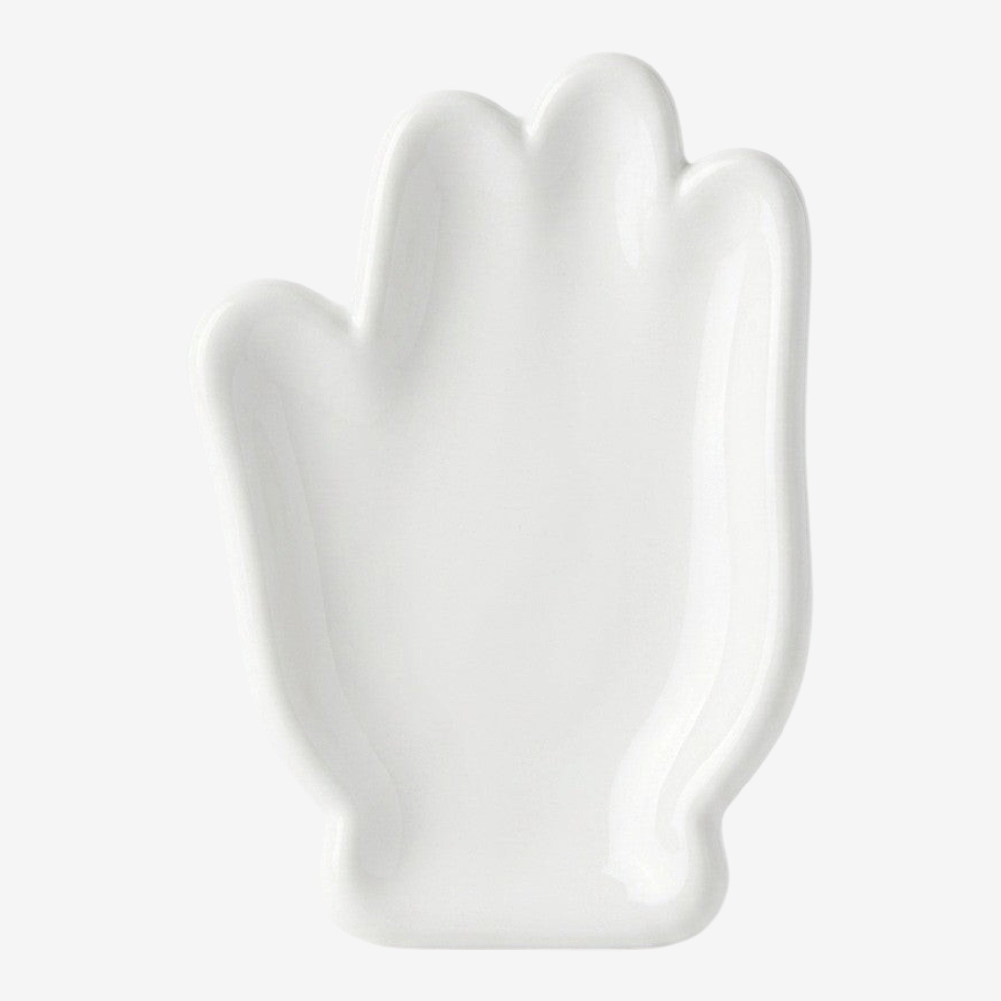 Once Upon Magic hand-shaped ceramic trinket dish, glossy white finish, perfect for keys or jewelry.