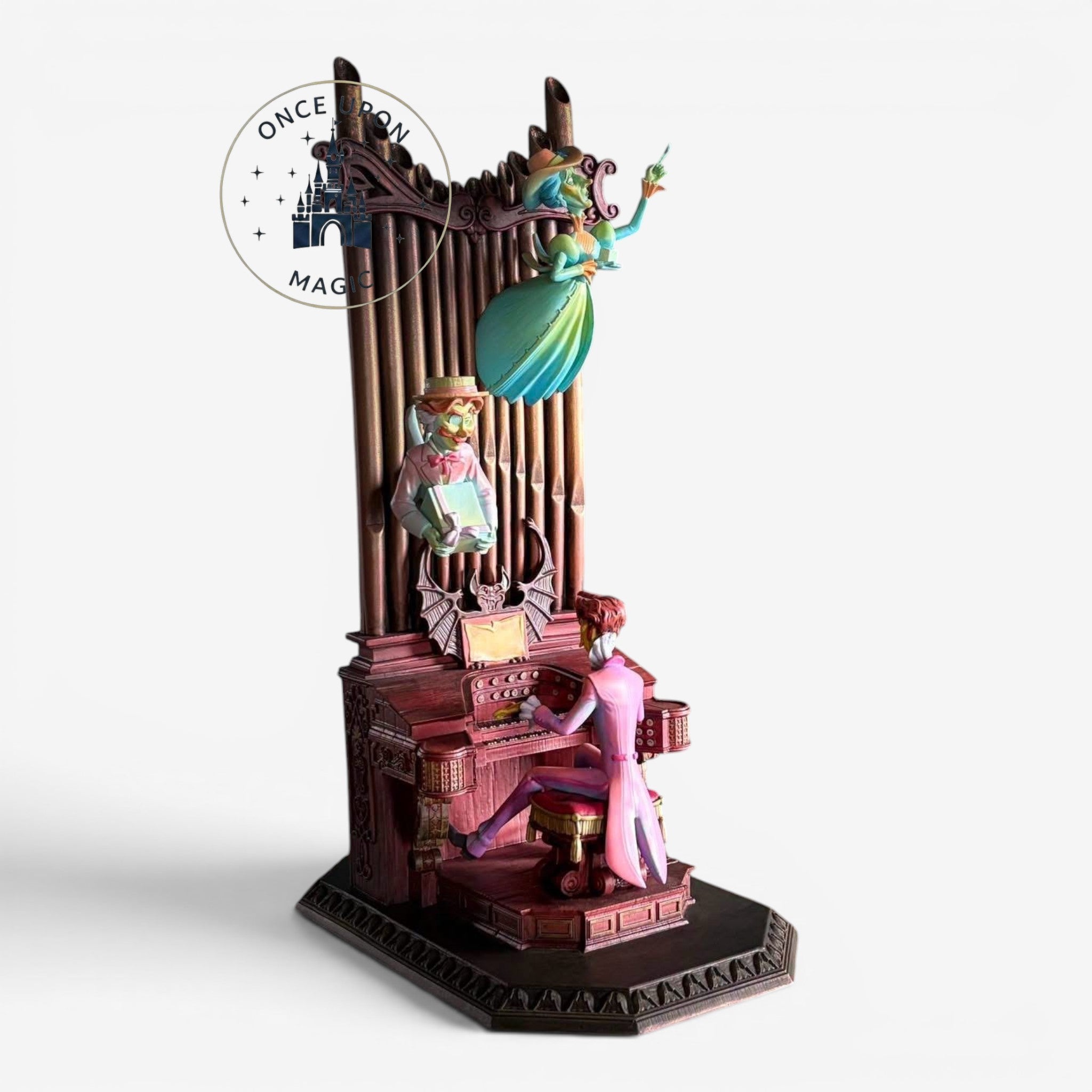 Once Upon Magic Haunted Mansion organ figurine featuring Sally and Dr. Finkelstein with a ghostly singer