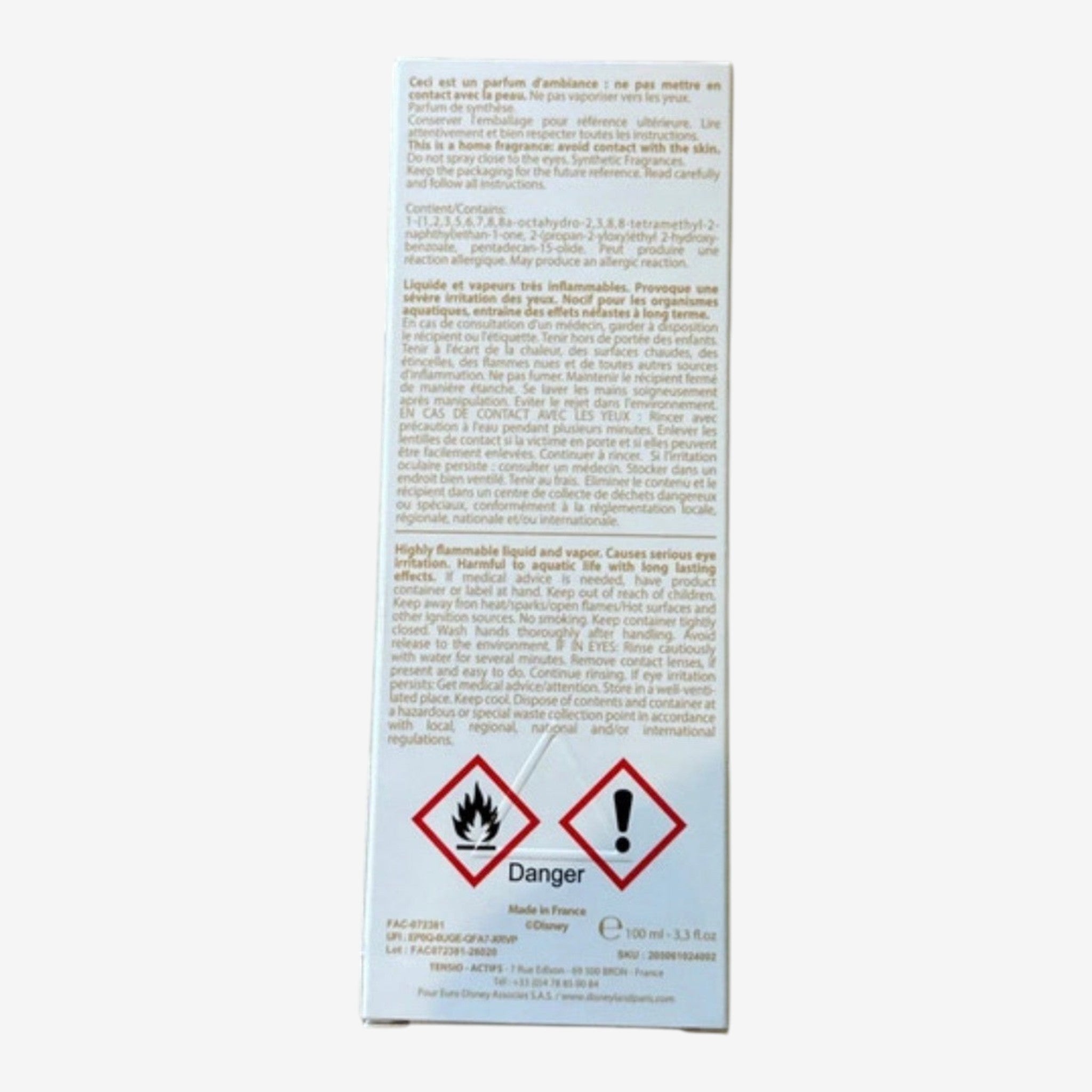 Once Upon Magic home fragrance spray bottle with warning labels and ingredient list. 100ml.