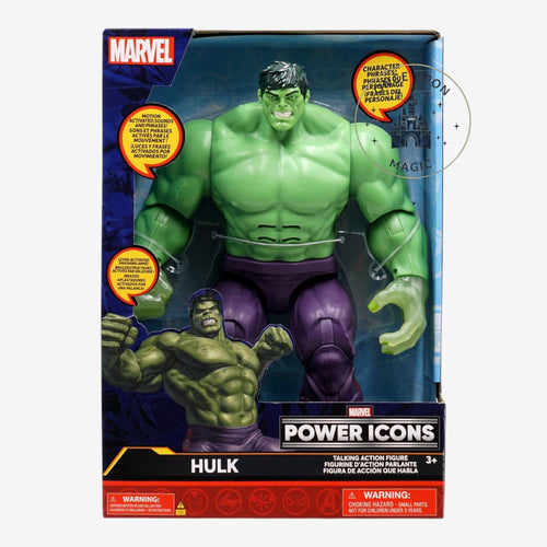 Once Upon Magic Hulk Power Icons talking action figure with light-up hands and lever-activated smashing motion