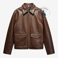 Once Upon Magic premium brown leather Indiana Jones collector jacket with front pockets and zip closure