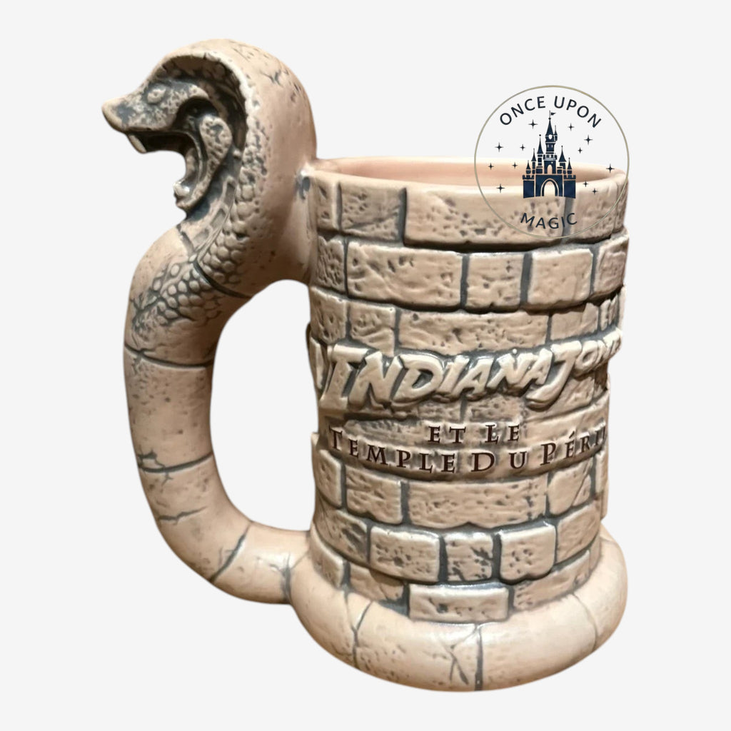 Once Upon Magic Indiana Jones Temple of Doom Serpent Mug with cobra handle and brick texture.