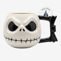 Once Upon Magic 3D ceramic mug shaped like Jack Skellington's head with a black bat-shaped handle.