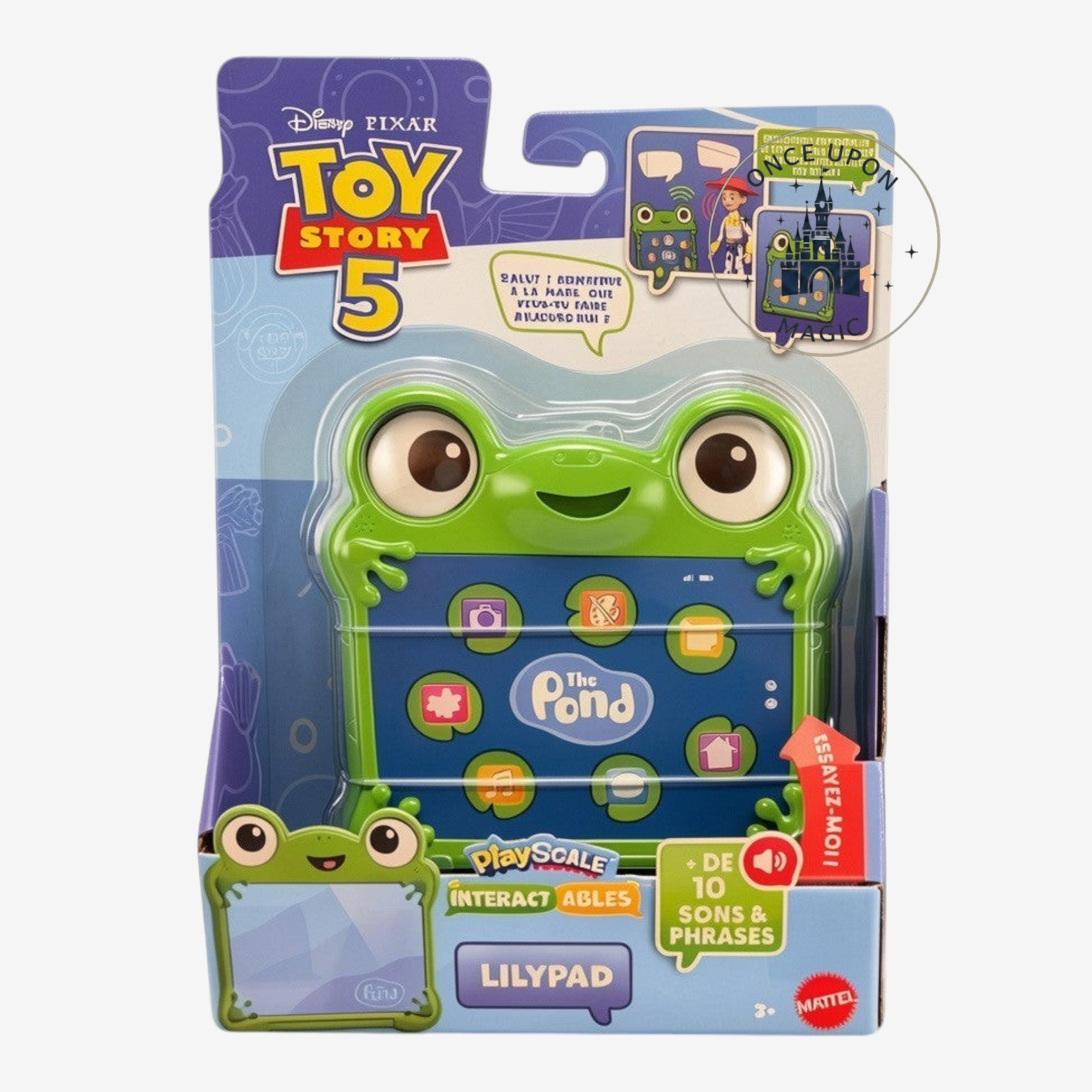 Jouet interactif Lilypad grenouille Toy Story 5 de Mattel, vert et bleu, avec écran tactile et plus de 10 sons et phrases.