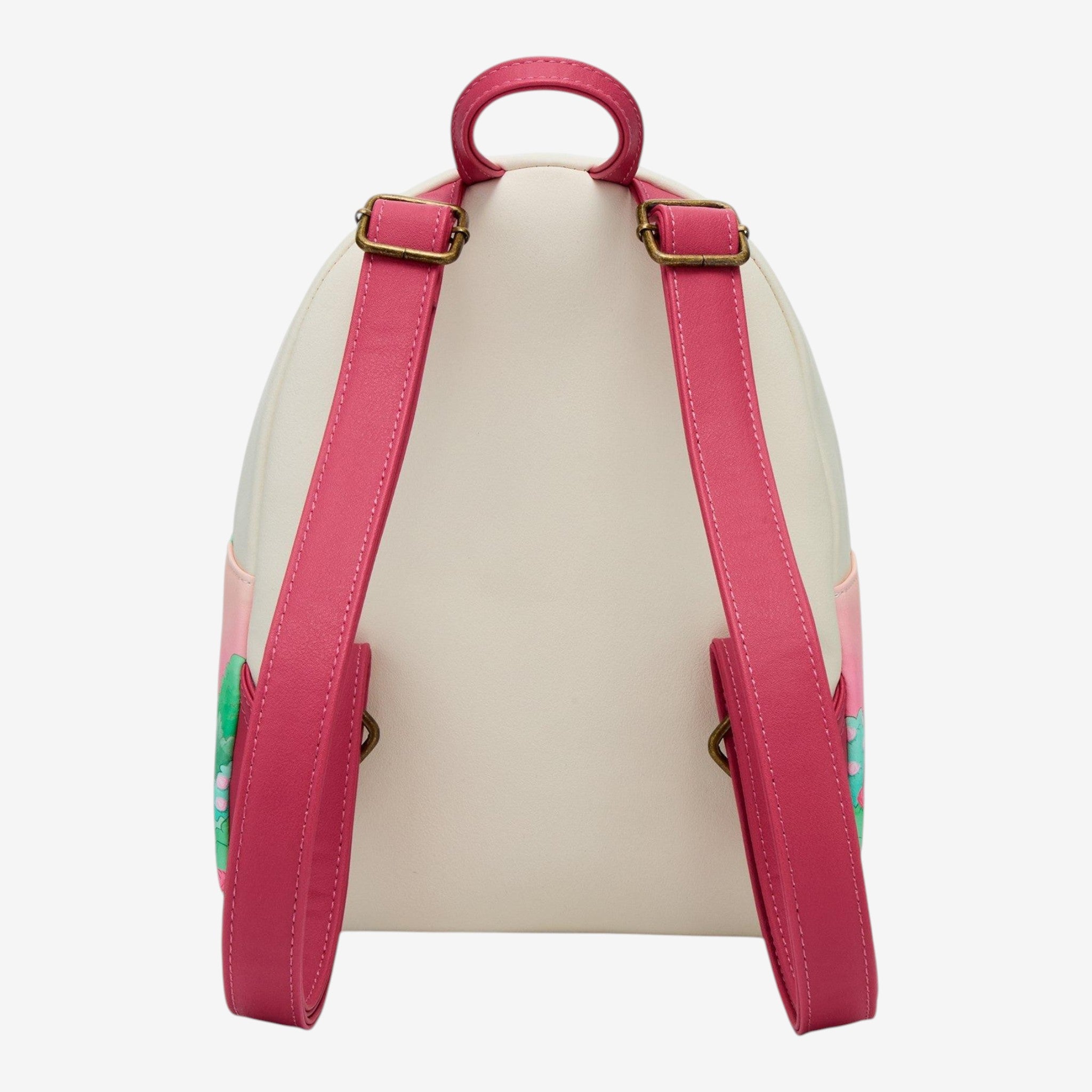 Once Upon Magic Lady and the Tramp mini backpack in cream with pink straps, featuring a garden scene.