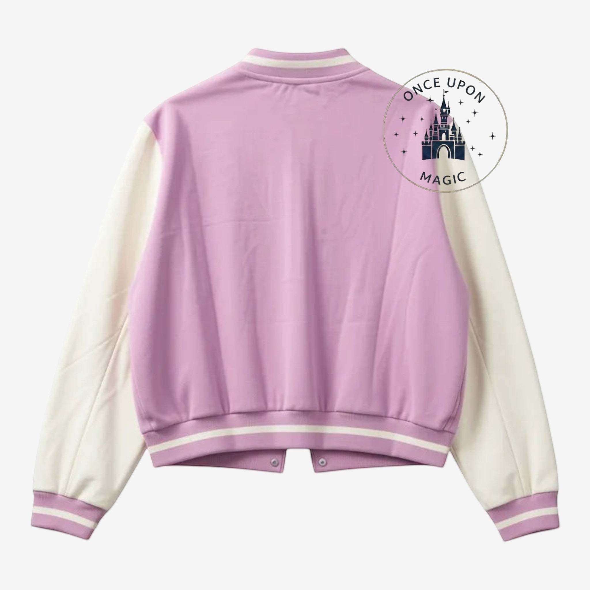 Once Upon Magic lavender and cream teddy jacket with floral embroidery, inspired by Rapunzel. Features contrast sleeves and striped ribbed trim.