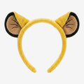 Once Upon Magic yellow plush lion cub ears headband with tan inner ears and black trim. Costume accessory.
