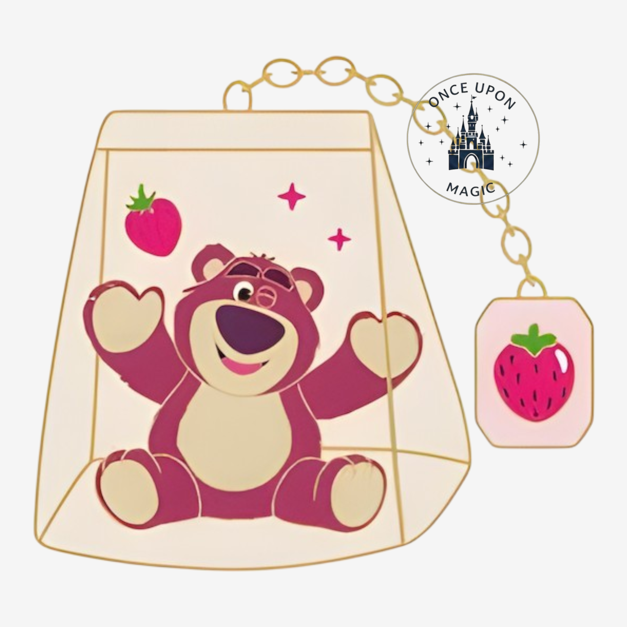 Pin Tea Bag Lotso pailleté avec breloque fraise