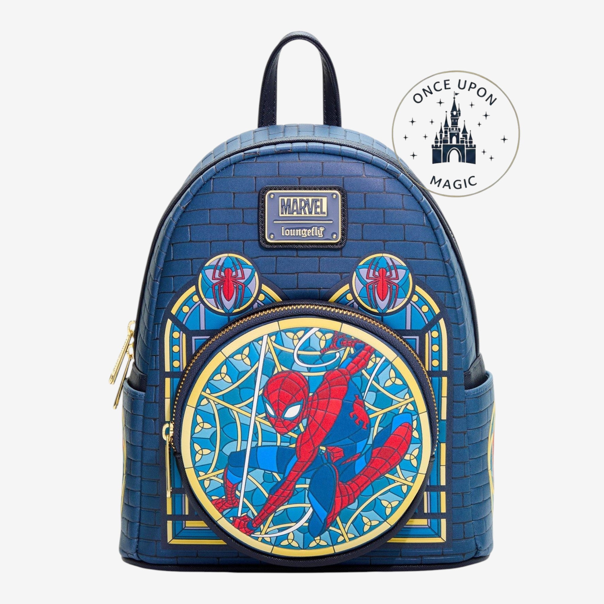 Mini sac Loungefly Spider-Man effet vitrail coloré – vue trois quarts
