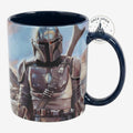 Once Upon Magic The Mandalorian ceramic coffee mug in navy blue featuring a detailed bounty hunter graphic.