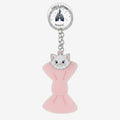 Once Upon Magic Marie Aristocats keychain featuring a white enamel cat head with a large pink resin bow charm
