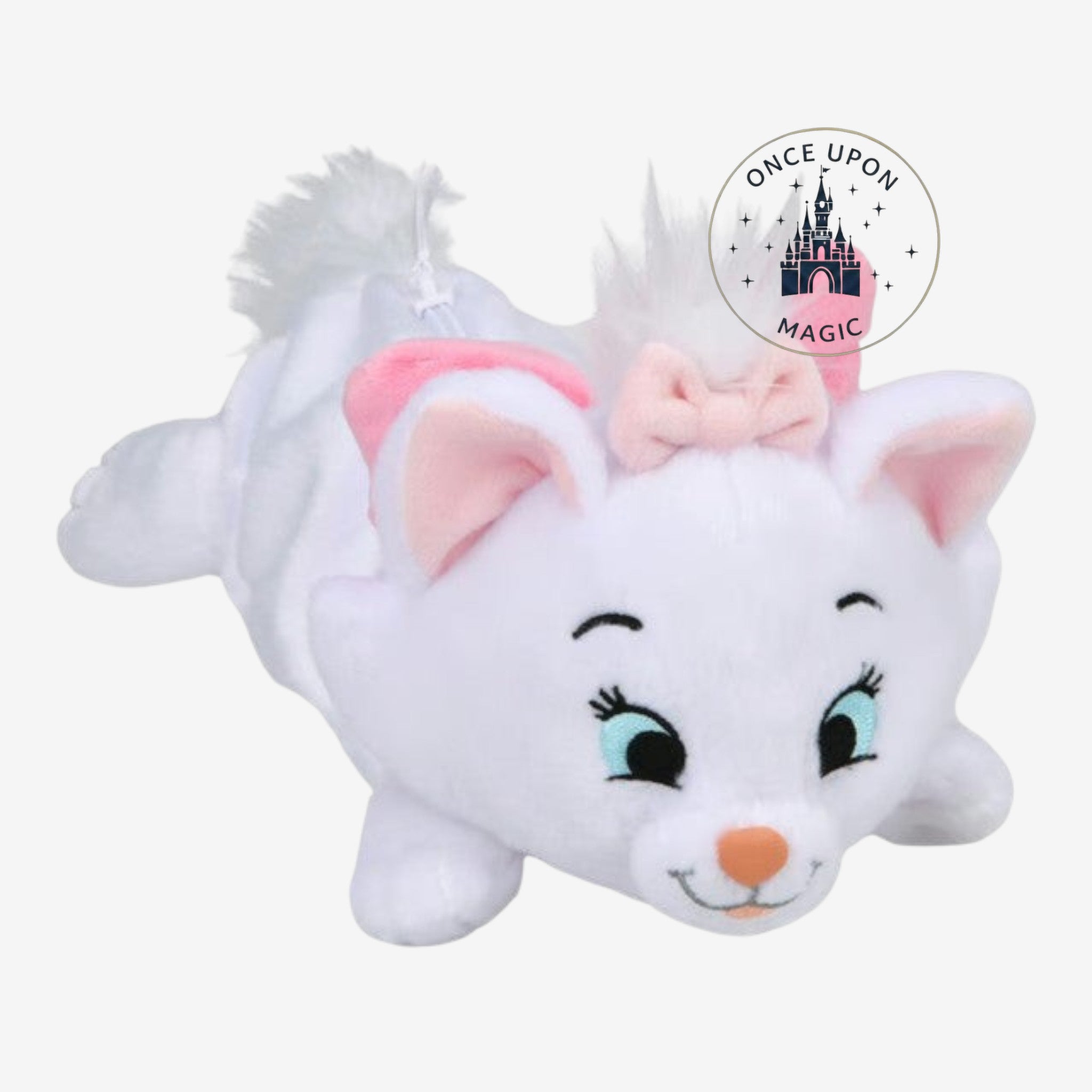 Once Upon Magic Marie The Aristocats plush pencil case, white with pink bow and embroidered details.