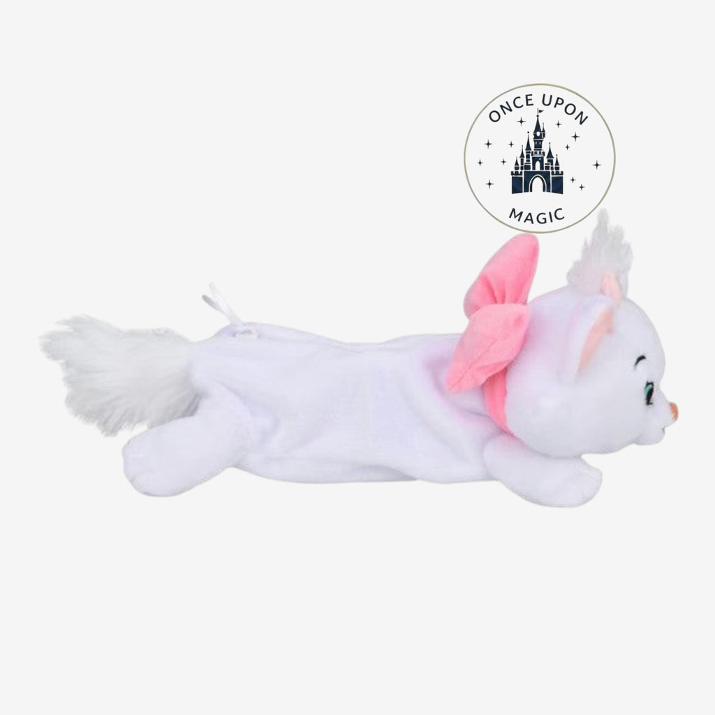 Once Upon Magic Marie The Aristocats plush pencil case, white with pink bow and embroidered details.