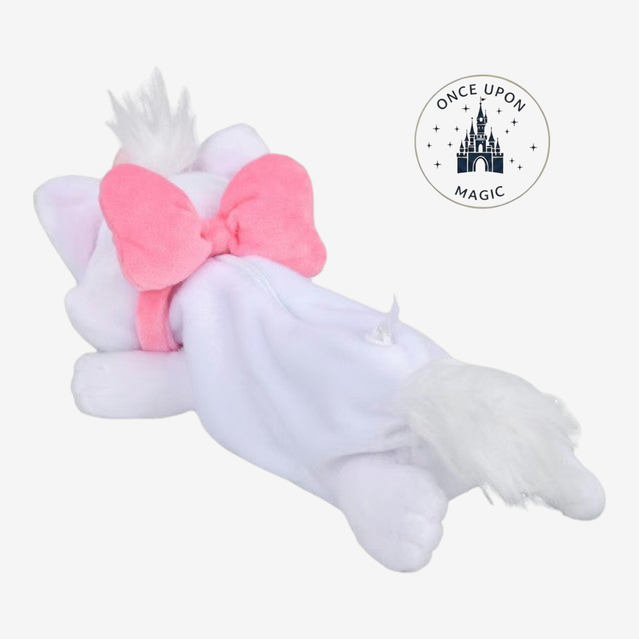 Once Upon Magic Marie The Aristocats plush pencil case, white with pink bow and fluffy tail.