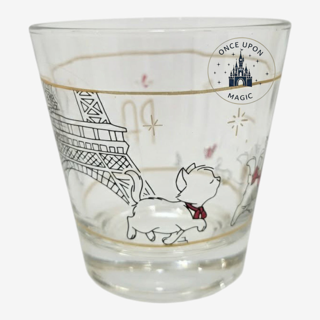 Once Upon Magic Disneyland Paris Marie kitten glass with Eiffel Tower illustration and gold-tone rim detailing.