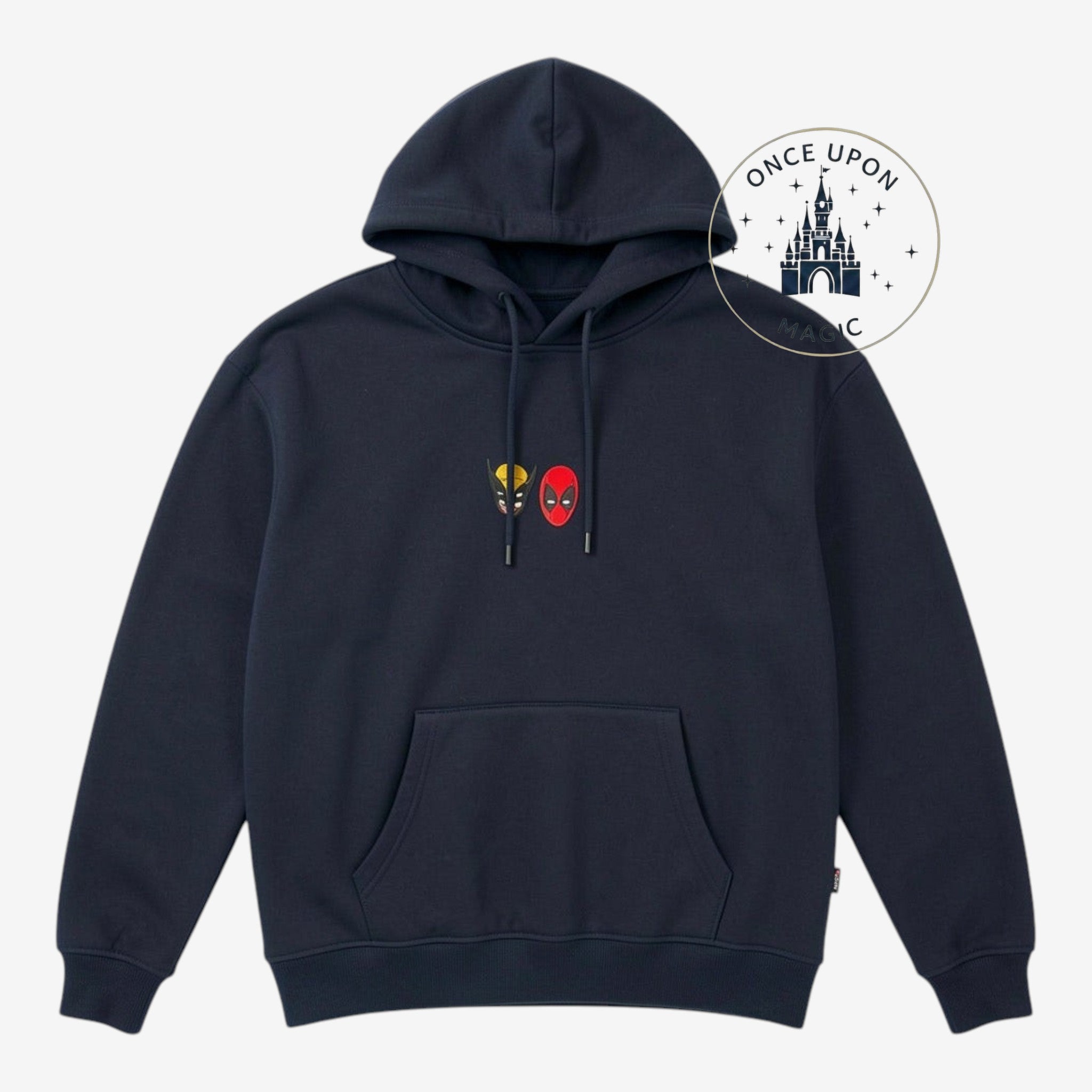 Sweat à capuche bleu marine Marvel brodé Wolverine et Deadpool