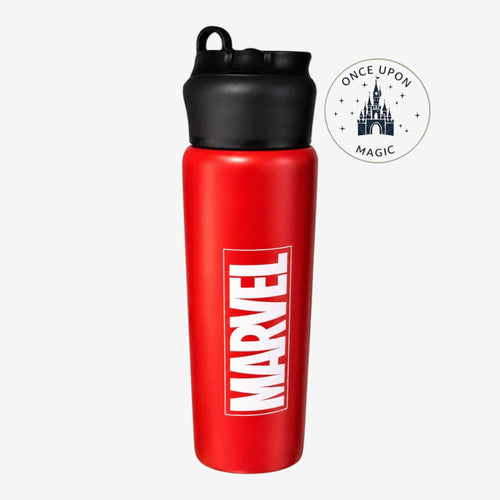 Gourde Avengers rouge avec bouchon noir et boucle de transport