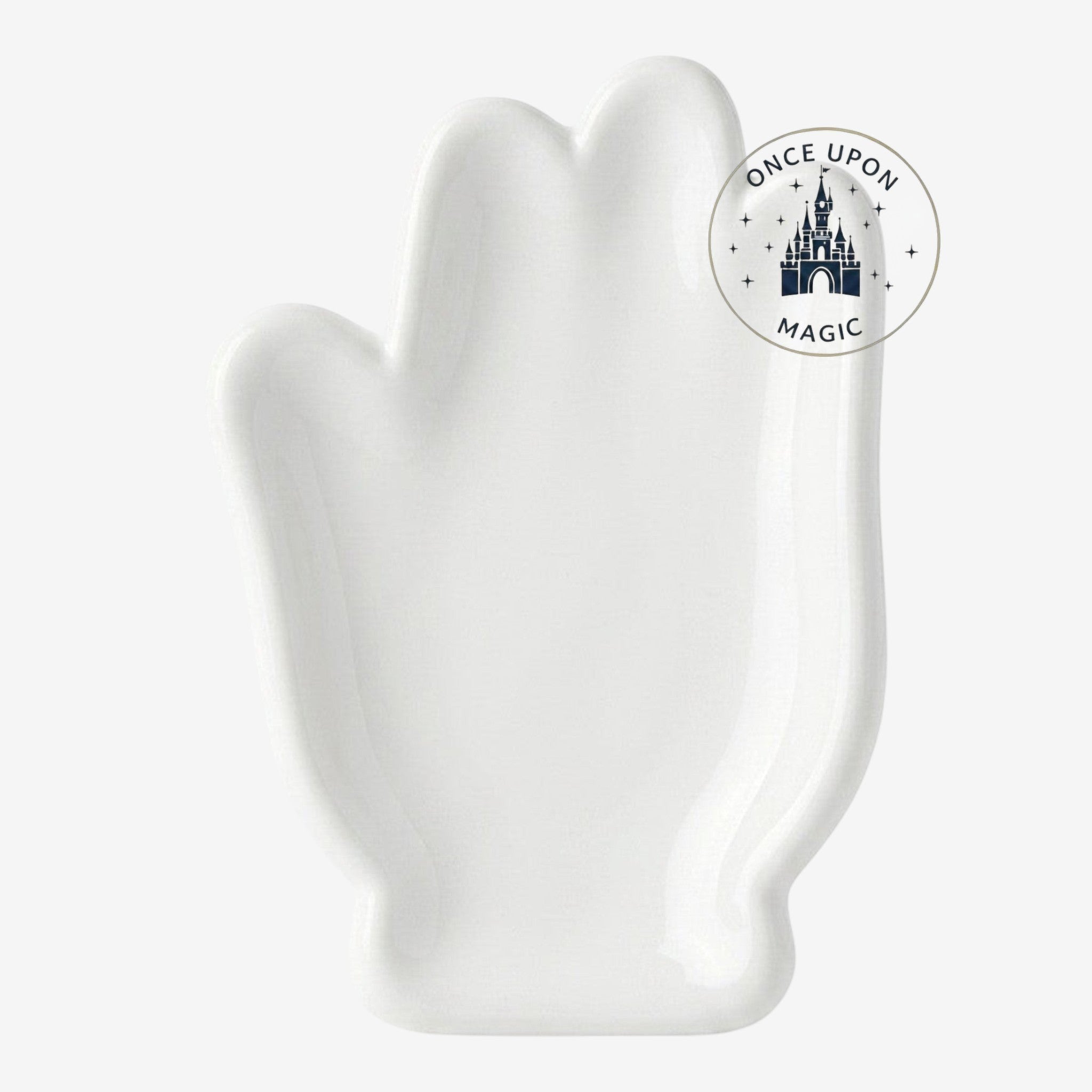 Once Upon Magic white ceramic soap dish shaped like Mickey Mouse's hand, Disneyland Paris exclusive.