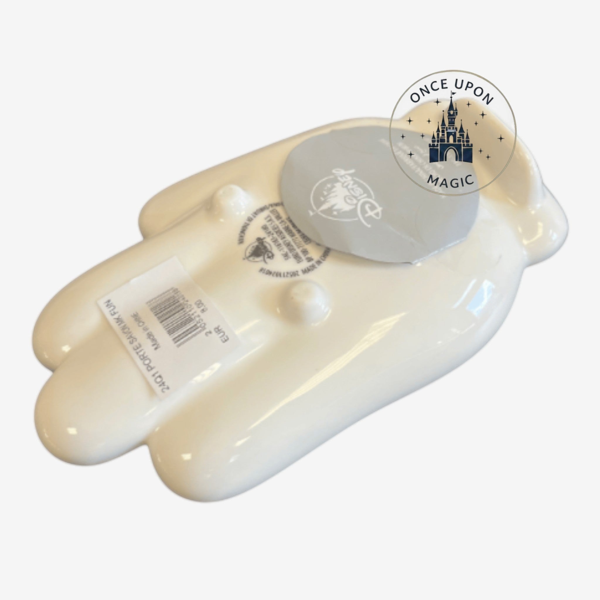 Once Upon Magic white ceramic soap dish shaped like Mickey Mouse's hand, official Disneyland Paris.