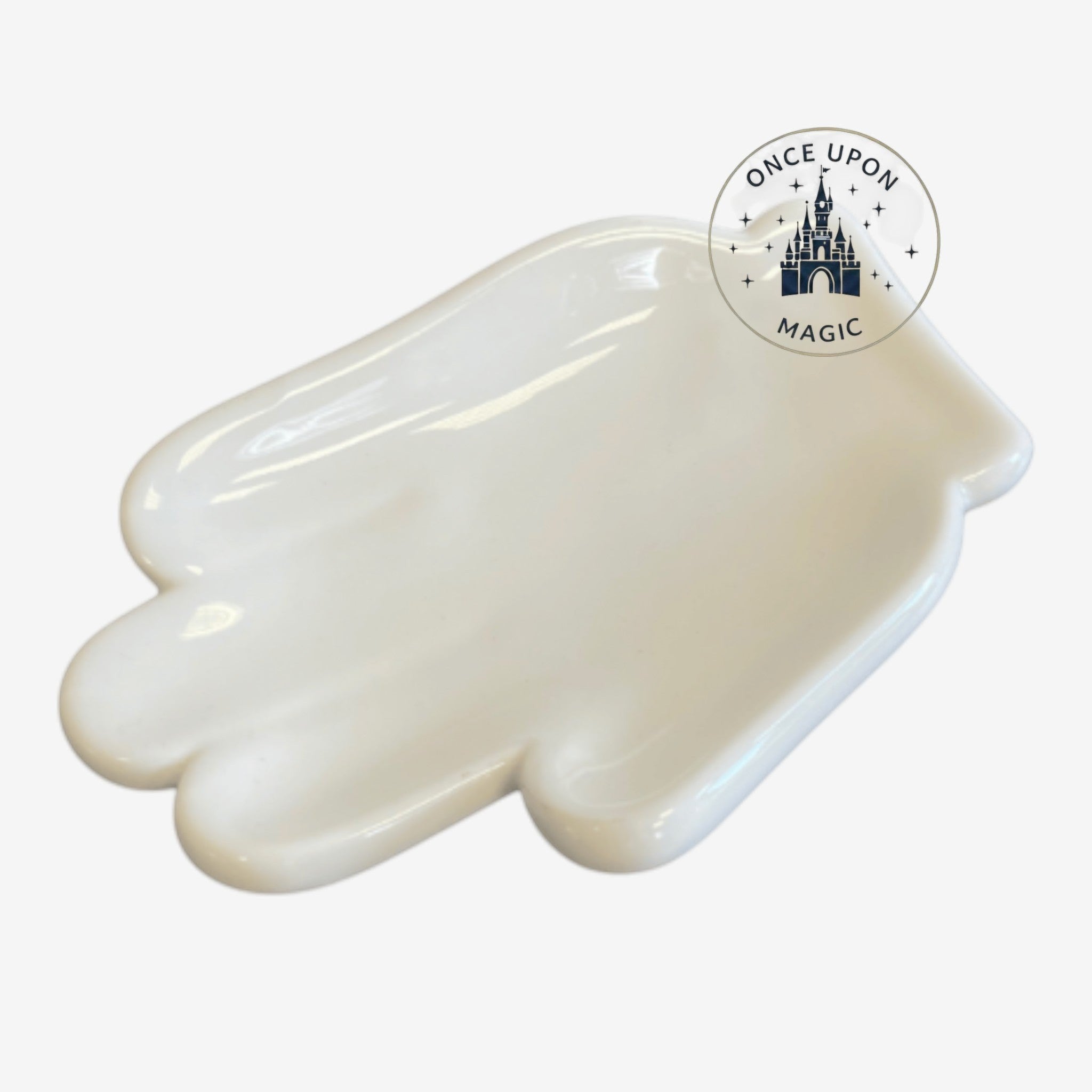 Once Upon Magic white ceramic soap dish shaped like Mickey Mouse's hand, official Disneyland Paris.