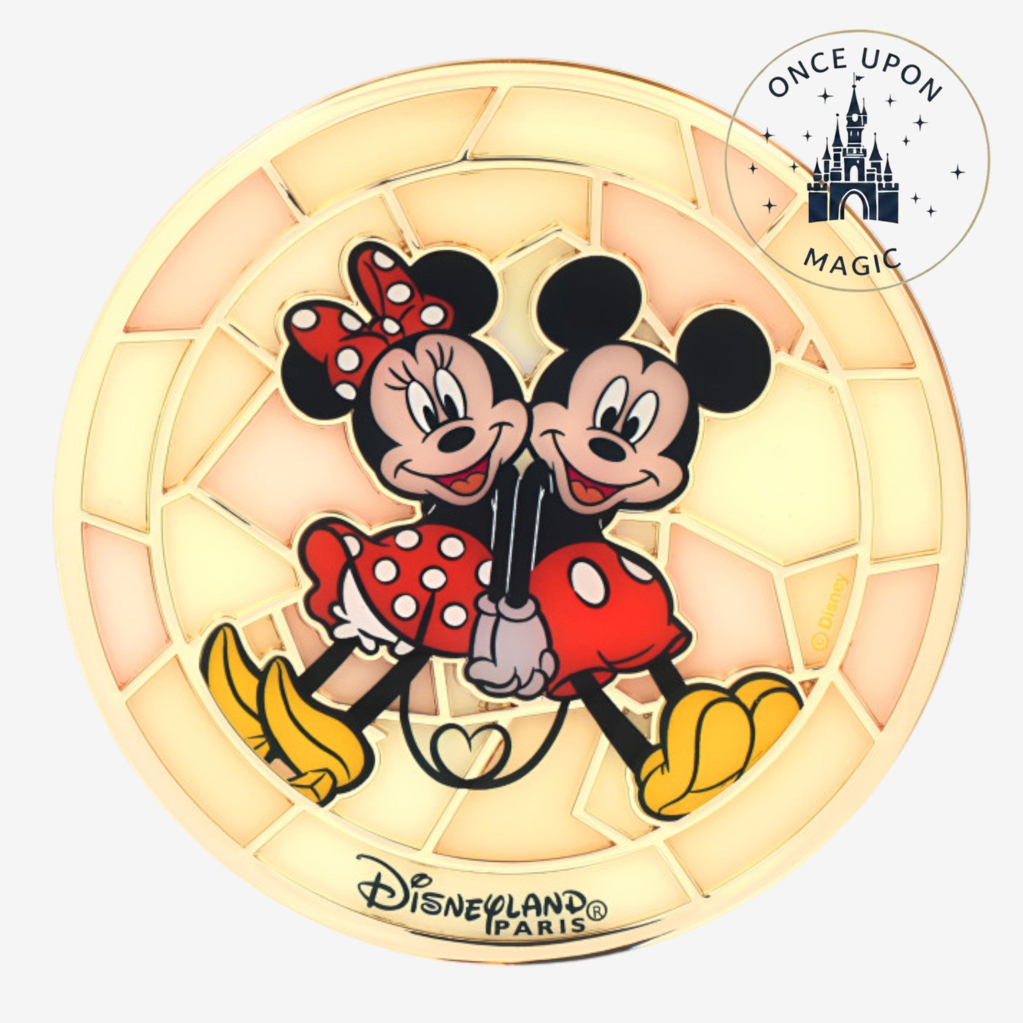 Vitrail décoratif Mickey et Minnie Disneyland Paris avec effet verre teinté et support inclus