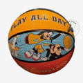 Once Upon Magic Mickey Mouse basketball featuring Goofy and Donald Duck with Play All Day text in yellow and blue