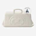 Once Upon Magic Mickey Mouse MK Haven ceramic butter dish with embossed icon design in cream white