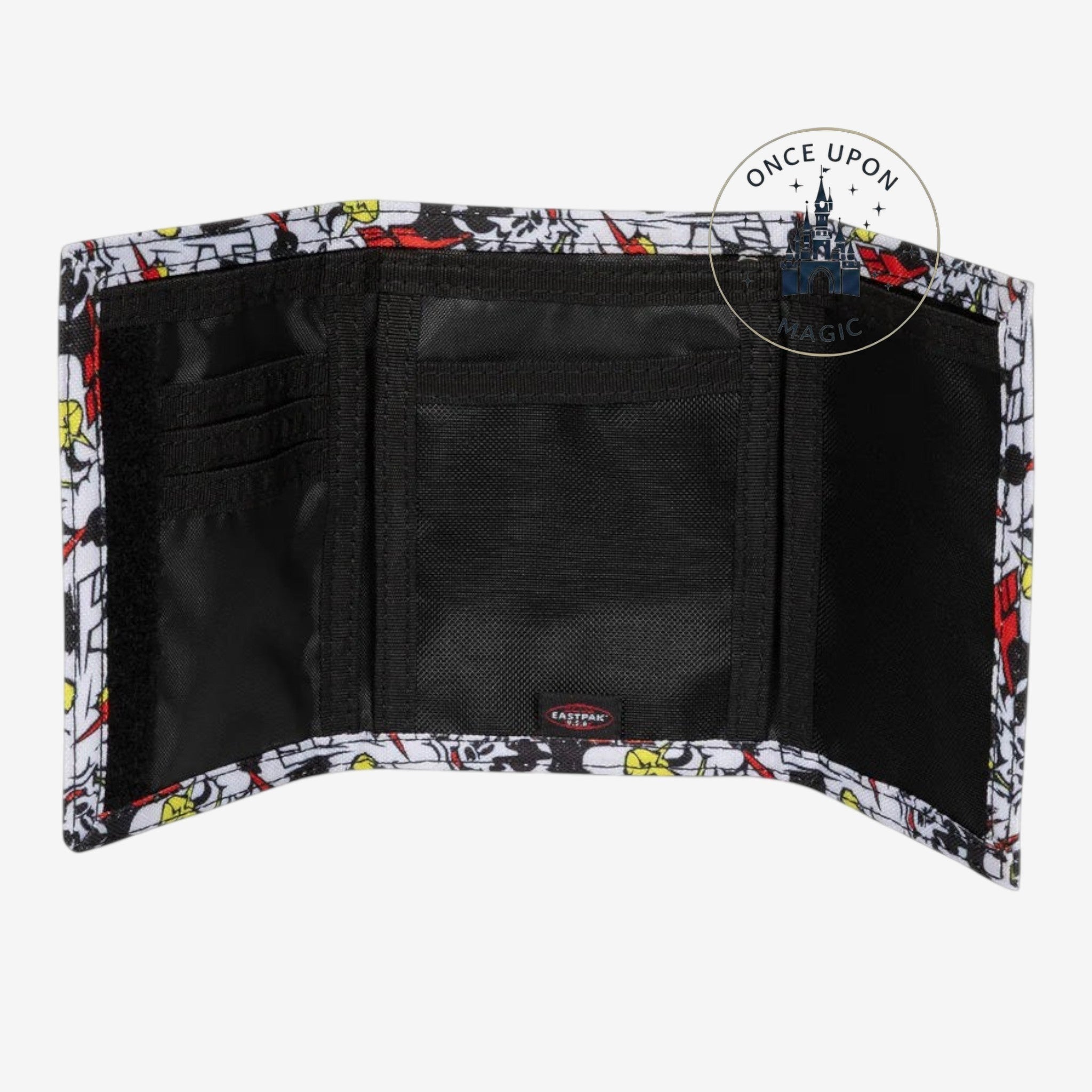Once Upon Magic Disney x Eastpak Mickey Mouse print tri-fold wallet with black interior and velcro closure