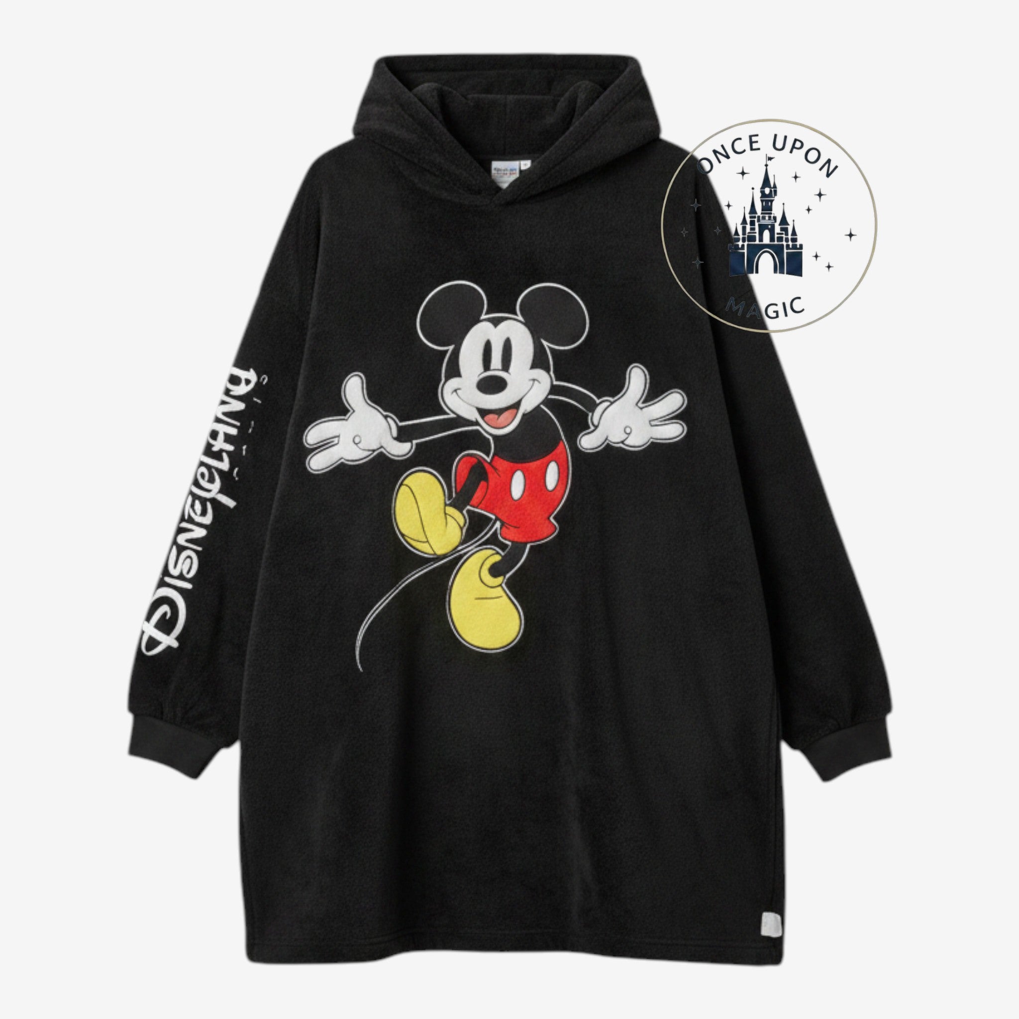 Once Upon Magic black oversized Mickey Mouse Disneyland hoodie with graphic print and sleeve logo