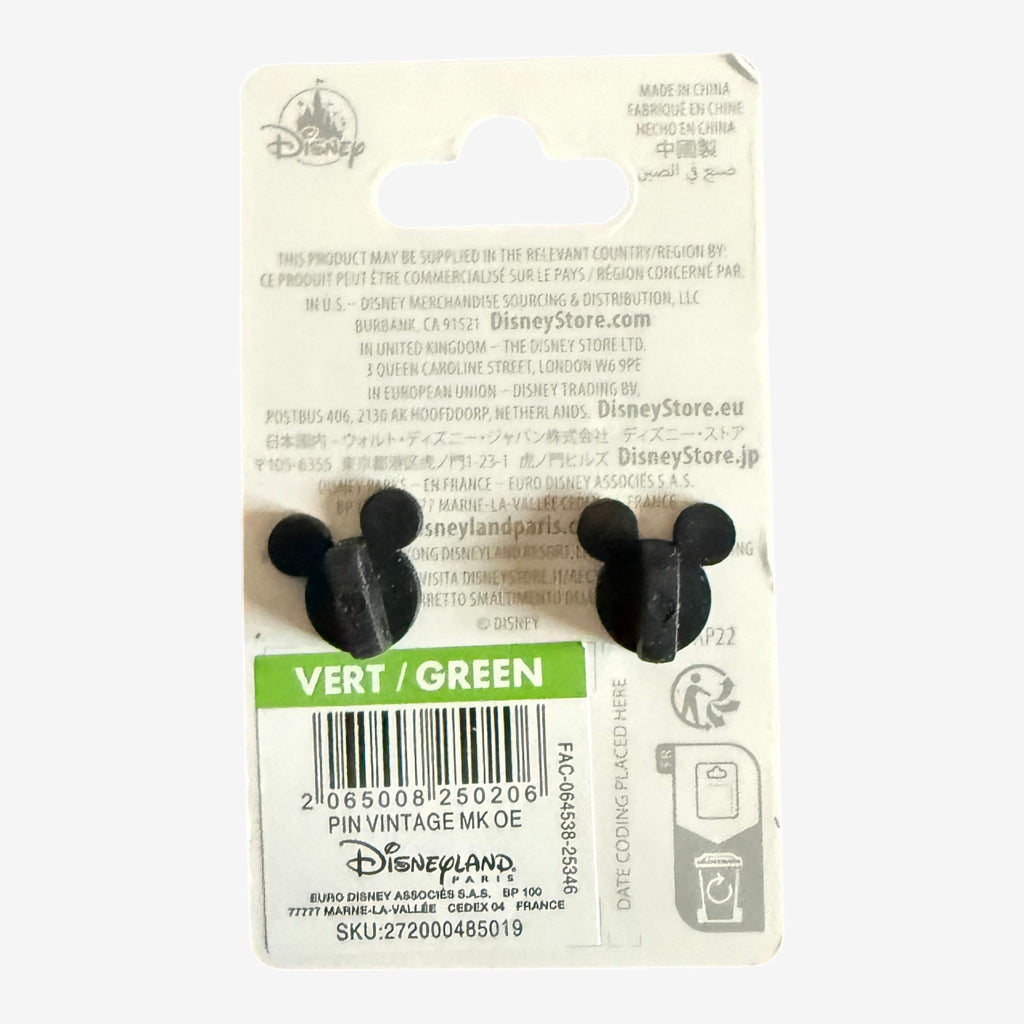 Once Upon Magic black Mickey Mouse logo enamel pin, vintage style, Disneyland Paris exclusive.