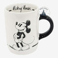 Once Upon Magic white ceramic Nespresso mug featuring a vintage black and white Mickey Mouse illustration and black handle.