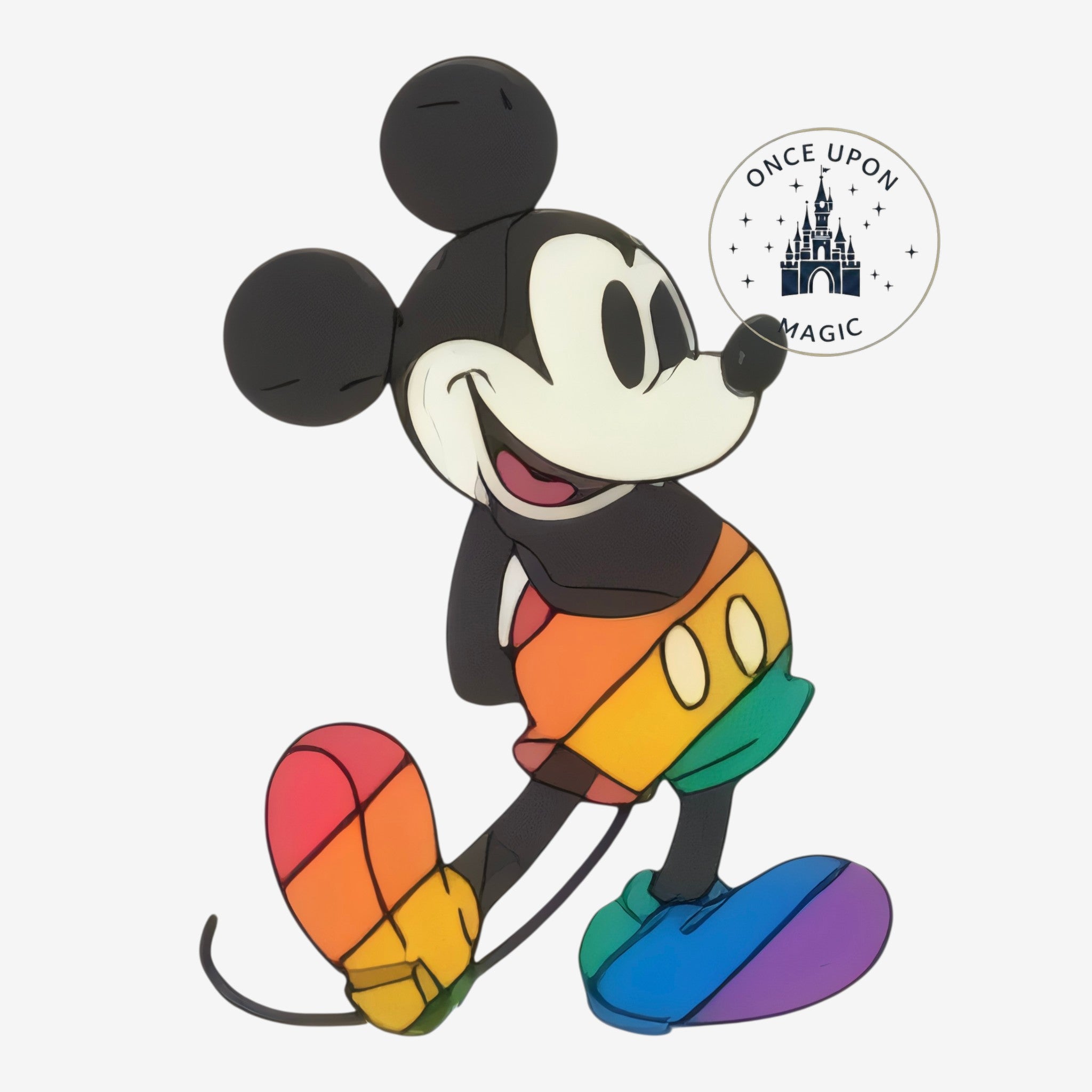 Once Upon Magic Mickey Mouse pin with rainbow shorts and shoes, enamel and metal, Pride Collection.