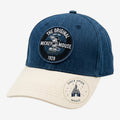 Once Upon Magic blue denim and cream dad cap with a vintage Mickey Mouse patch and curved brim.