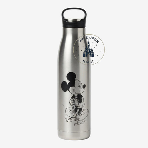 Gourde argentée Mickey Mouse avec dessin noir du personnage