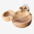 Once Upon Magic natural wood Mickey Mouse shaped dish with three compartments for keys, jewelry, or change.