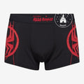 Once Upon Magic Miles Morales Spider-Man boxer briefs in black with red graffiti-style spider logos and branded waist