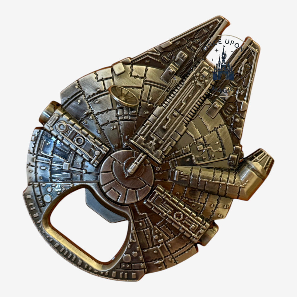 Once Upon Magic Star Wars Millennium Falcon bottle opener with detailed metallic finish and iconic spaceship design