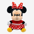 Once Upon Magic Minnie Mouse corduroy plush toy in red polka dot dress and yellow shoes. Soft, huggable, and iconic Disney character.