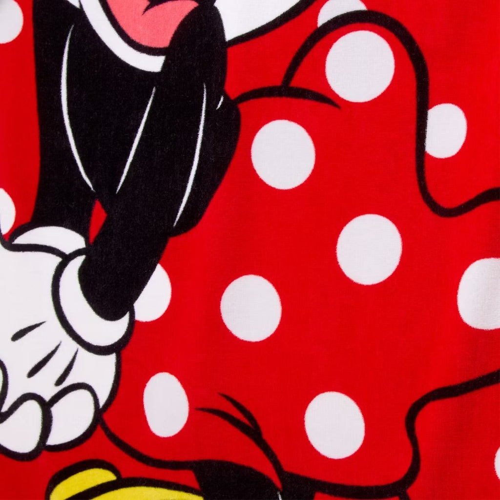 Once Upon Magic Minnie Mouse red bath towel with iconic white polka dot dress pattern from Disneyland Paris