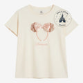 Once Upon Magic beige ecru Minnie Mouse t-shirt with rose gold sequin ears and a satin bow from Disneyland Paris