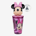 Once Upon Magic Minnie Mouse tumbler with straw, featuring a pink and purple design and 3D Minnie lid topper.