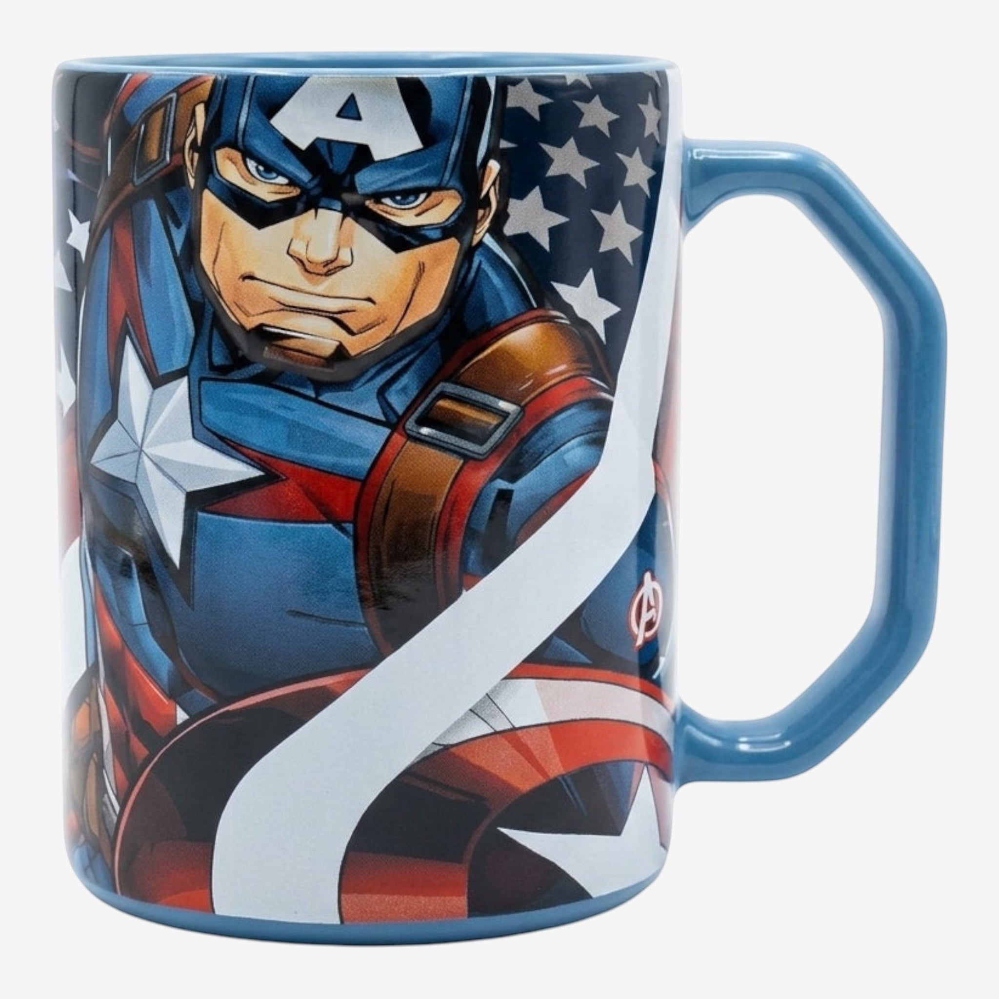 Mug en céramique Once Upon Magic Captain America avec illustration Marvel, étoiles et drapeau américain bleu rouge