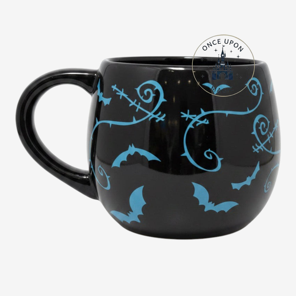 Once Upon Magic Nightmare Before Christmas mug in black with blue bat and vine pattern from Disneyland Paris