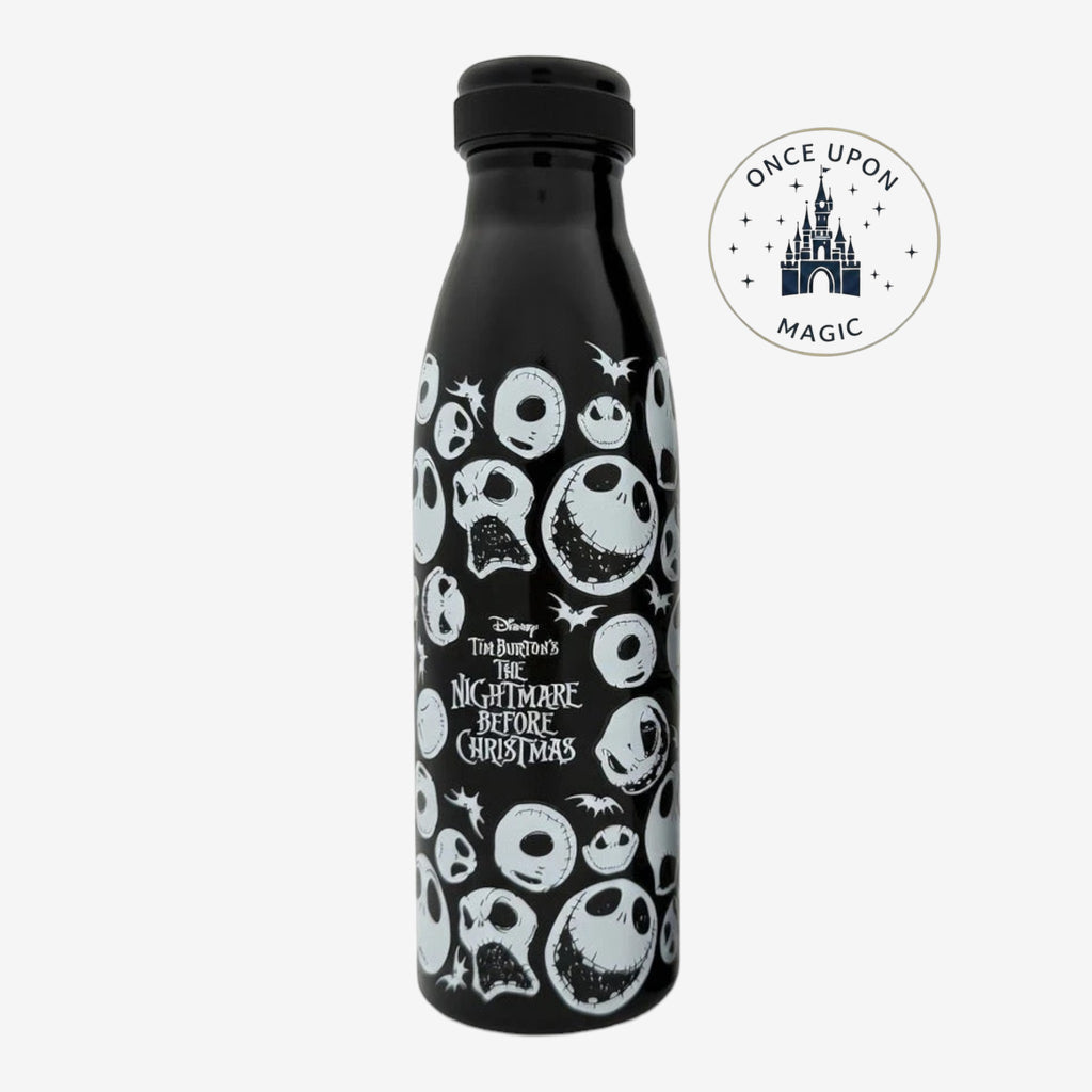 Once Upon Magic Nightmare Before Christmas collector water bottle with Jack Skellington pattern in black and white