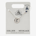 Once Upon Magic silver-tone Disney Olaf necklace with a round engraved pendant and a blue cubic zirconia crystal.