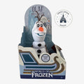 Once Upon Magic Olaf Interactive Shoulder Plush, a white snowman with black buttons and orange carrot nose, in World of Frozen packaging.