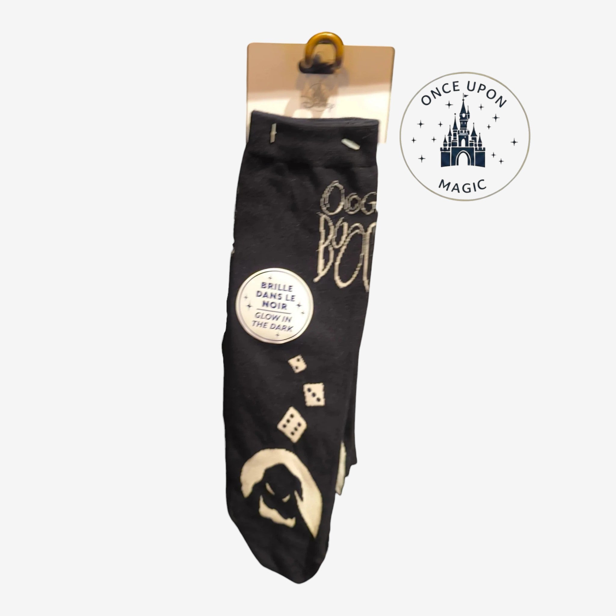 Once Upon Magic black Oogie Boogie glow in the dark socks with dice pattern from Disneyland Paris