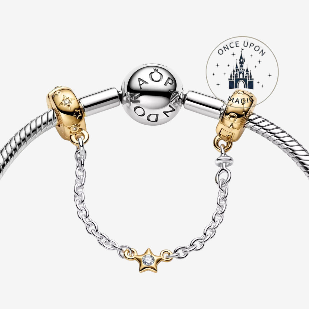 Once Upon Magic Pandora x Disney Château comfort chain bracelet with gold star charm and cubic zirconia.
