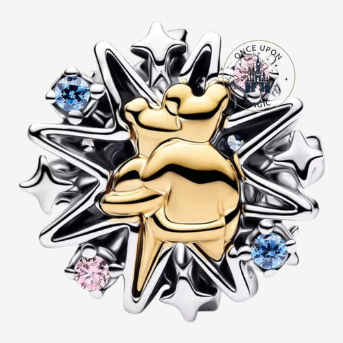 Once Upon Magic Pandora x Disney gold couple charm with stars, blue and pink stones. Disneyland Paris exclusive.